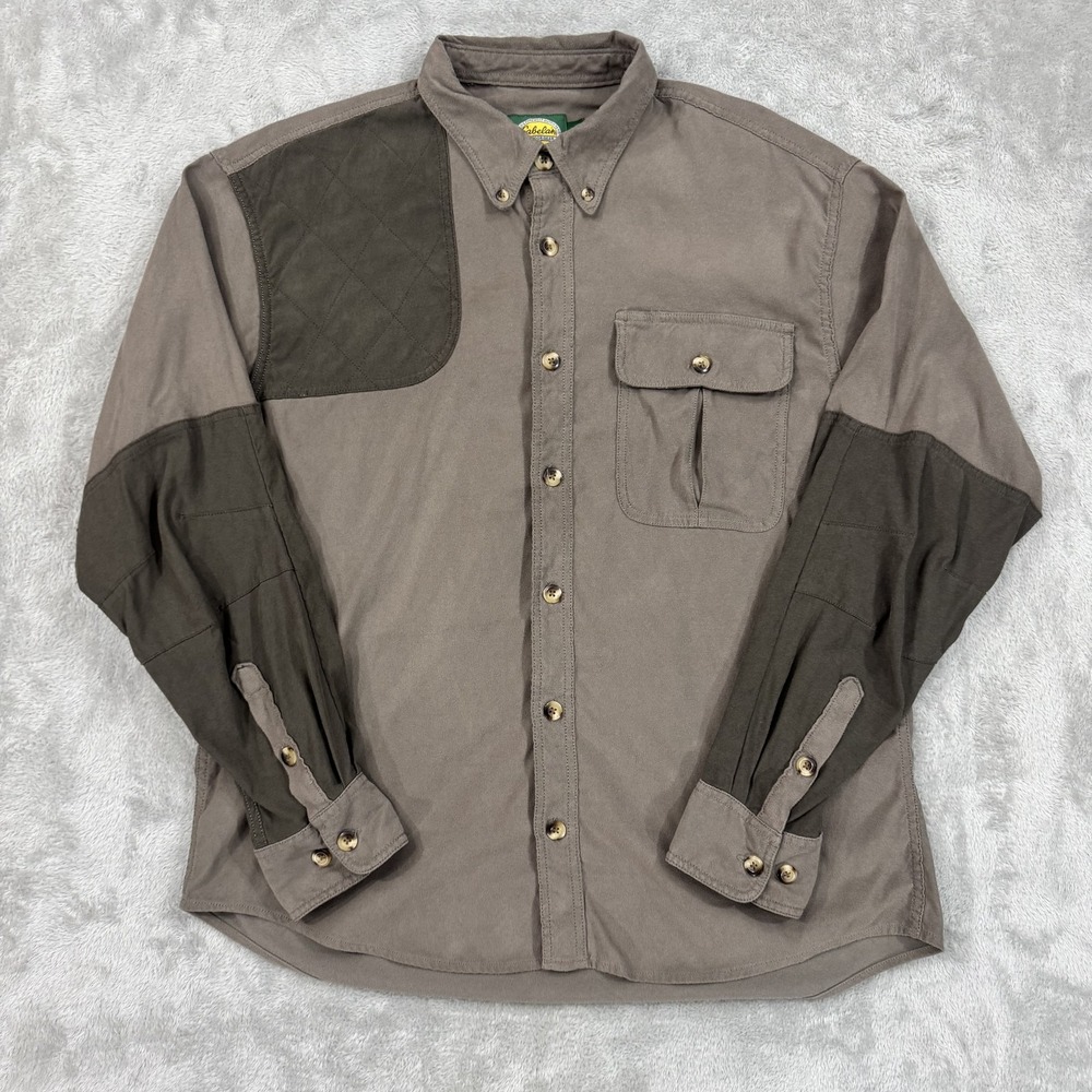 Cabela's Shooting Shirt Mens L Quilted Shoulder Button Down Elbow Patch Hunting
